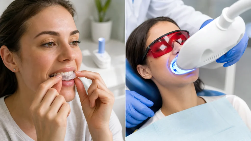 Blanchiment dentaire à domicile ou chez le dentiste : comparaison des méthodes, des coûts et des risques